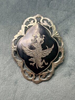 1900’s Antique Thailand Siam Sterling Silver Brooch Thai God of Protection